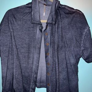 FREE PEOPLE GREY BUTTON UP ACID WASHED/ GRADIENT SHIRT!